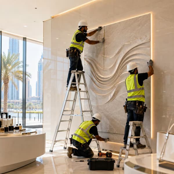 Express Advertising team installing signage on site across the UAE
